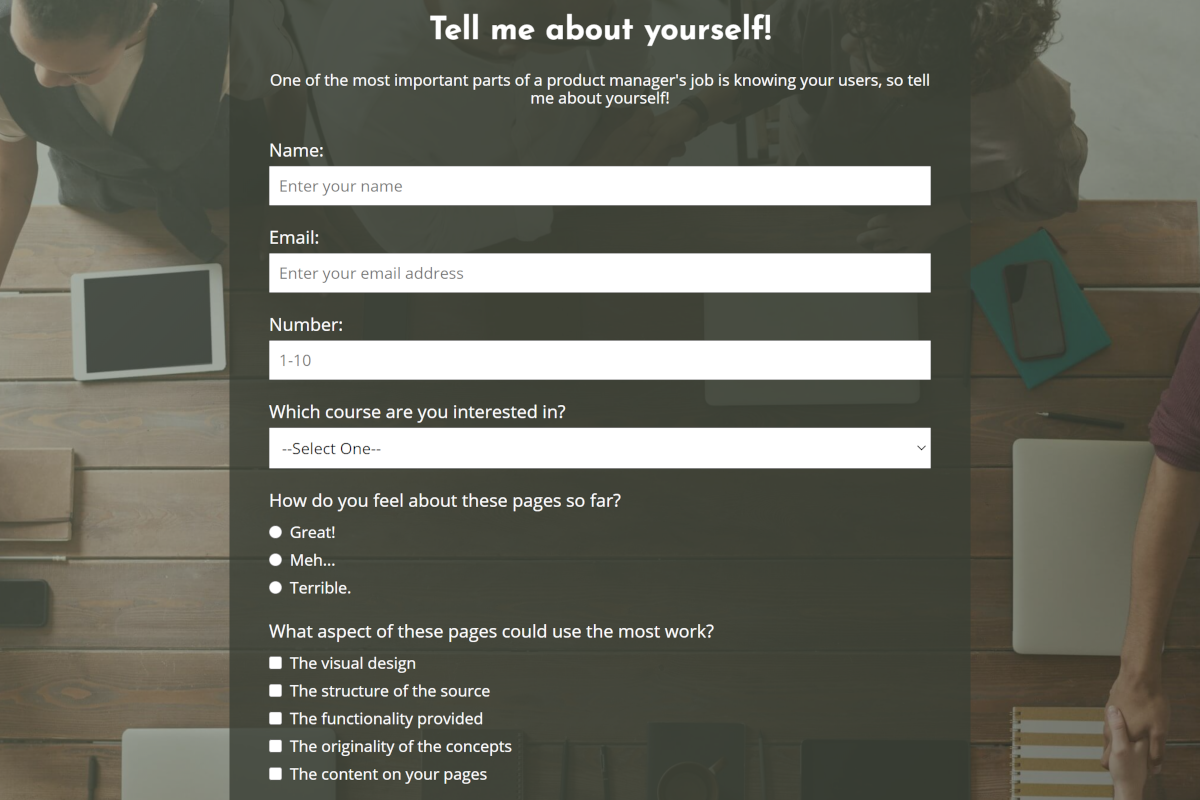 Form to gather user information